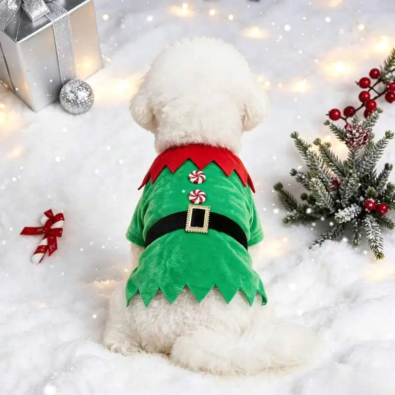 A pet dog T-shirt, Christmas-themed button-up elf T-shirt, Christmas pet costume clothing