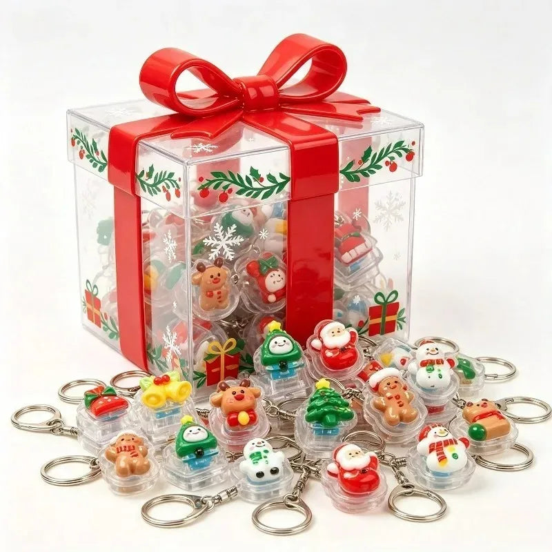 1/4Key Christmas Light Up Keychain Fidget Keyboard Keycap Acrylic Clicker Stress Relief with LED for Backpack Keyring Decor Gift