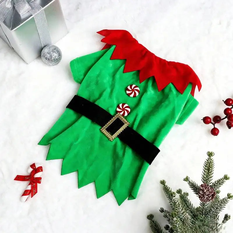 A pet dog T-shirt, Christmas-themed button-up elf T-shirt, Christmas pet costume clothing