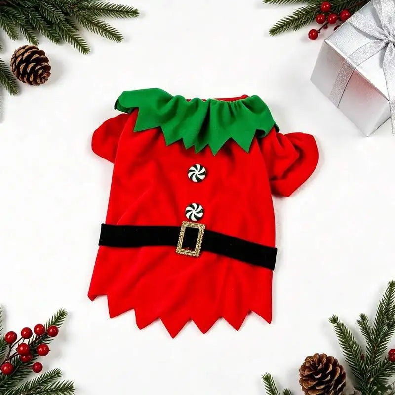 A pet dog T-shirt, Christmas-themed button-up elf T-shirt, Christmas pet costume clothing