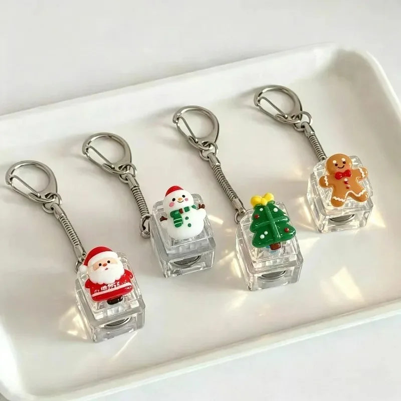 1/4Key Christmas Light Up Keychain Fidget Keyboard Keycap Acrylic Clicker Stress Relief with LED for Backpack Keyring Decor Gift