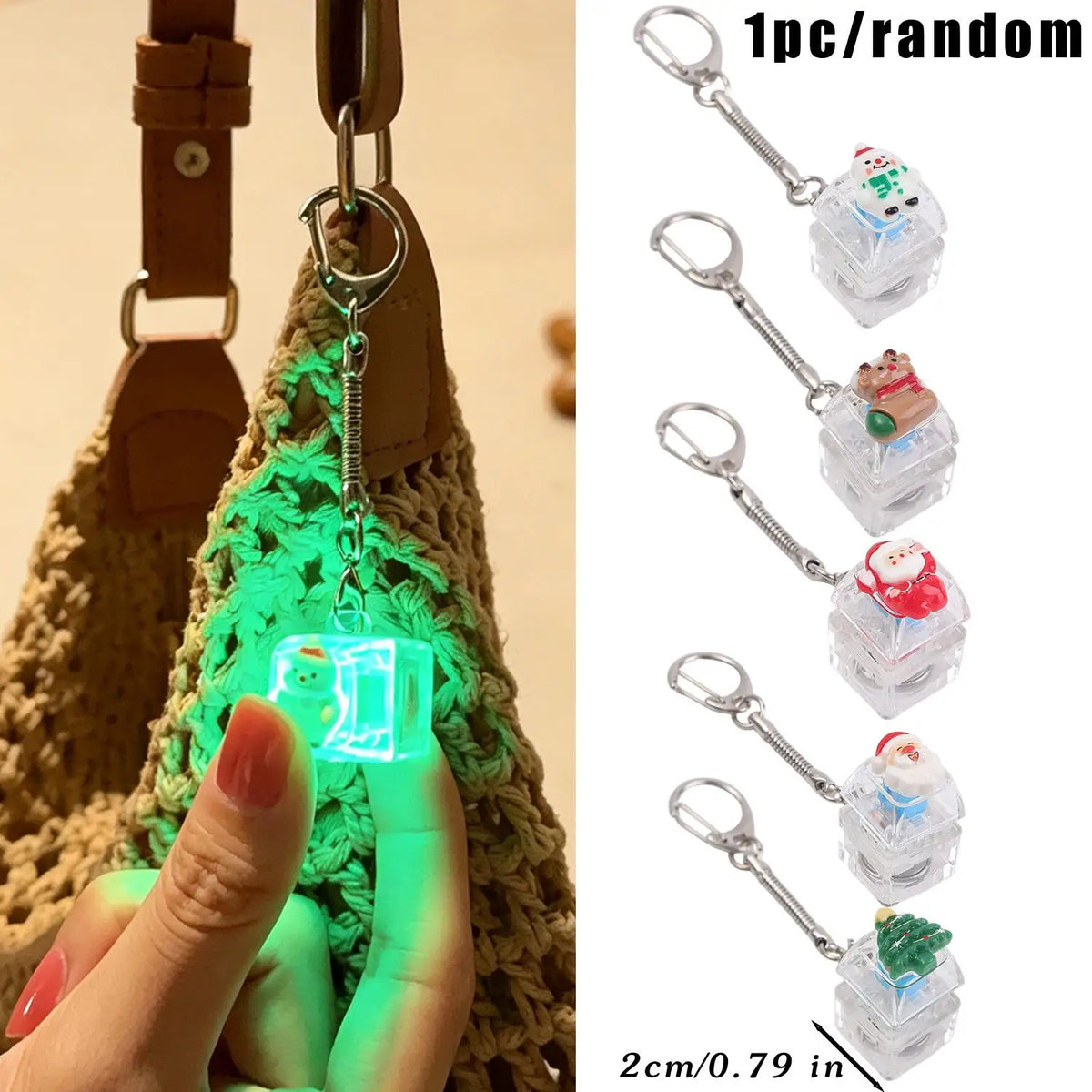 1/4Key Christmas Light Up Keychain Fidget Keyboard Keycap Acrylic Clicker Stress Relief with LED for Backpack Keyring Decor Gift