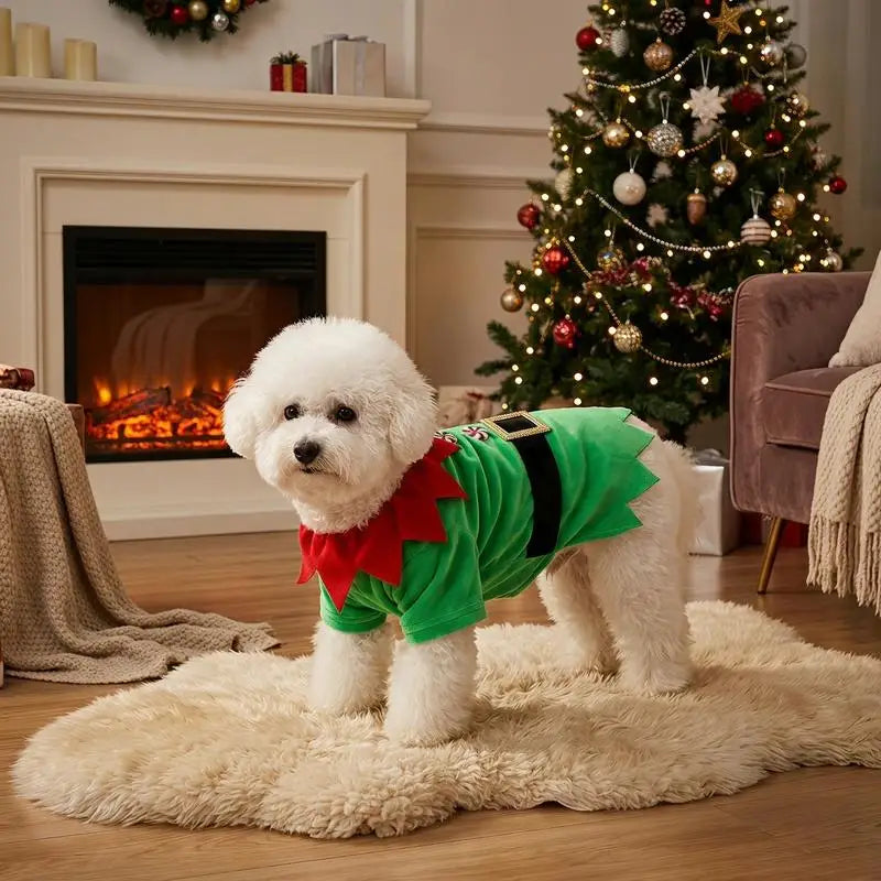 A pet dog T-shirt, Christmas-themed button-up elf T-shirt, Christmas pet costume clothing